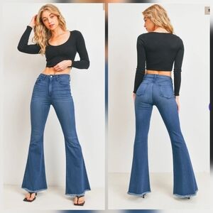 ❤️ JUST BLACK DENIM HIGH RISE CLASSIC BELL BOTTOM FLARE JEANS, 4 (27)